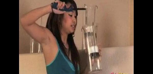  Sexy Asian Teen Ariel Spinner masturbates out in the open by the fireplace